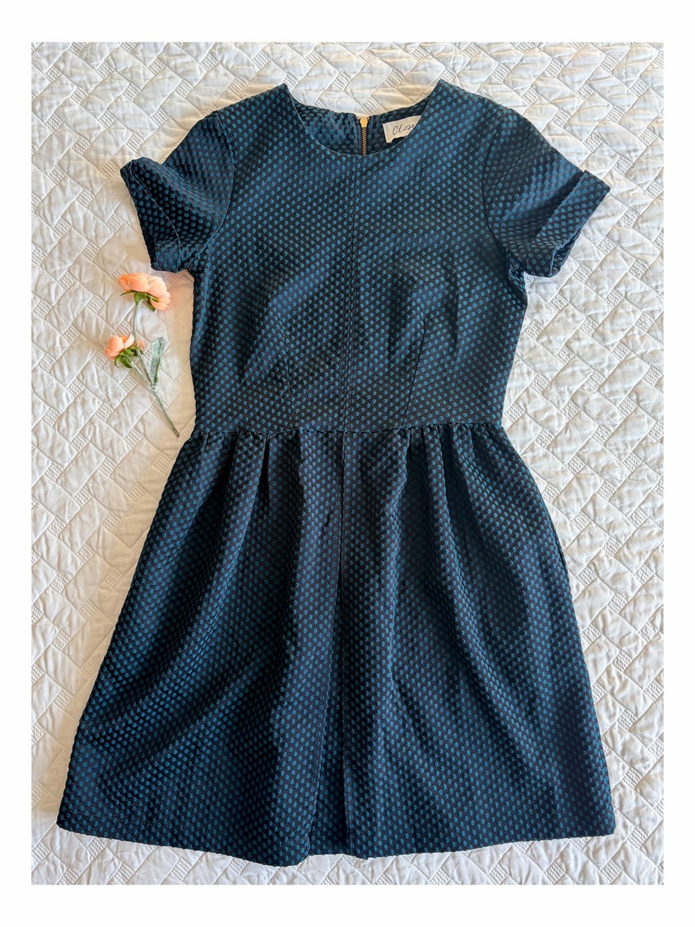 Closet London Teal Textured Polka Dot Fit & Flare Dress US 6